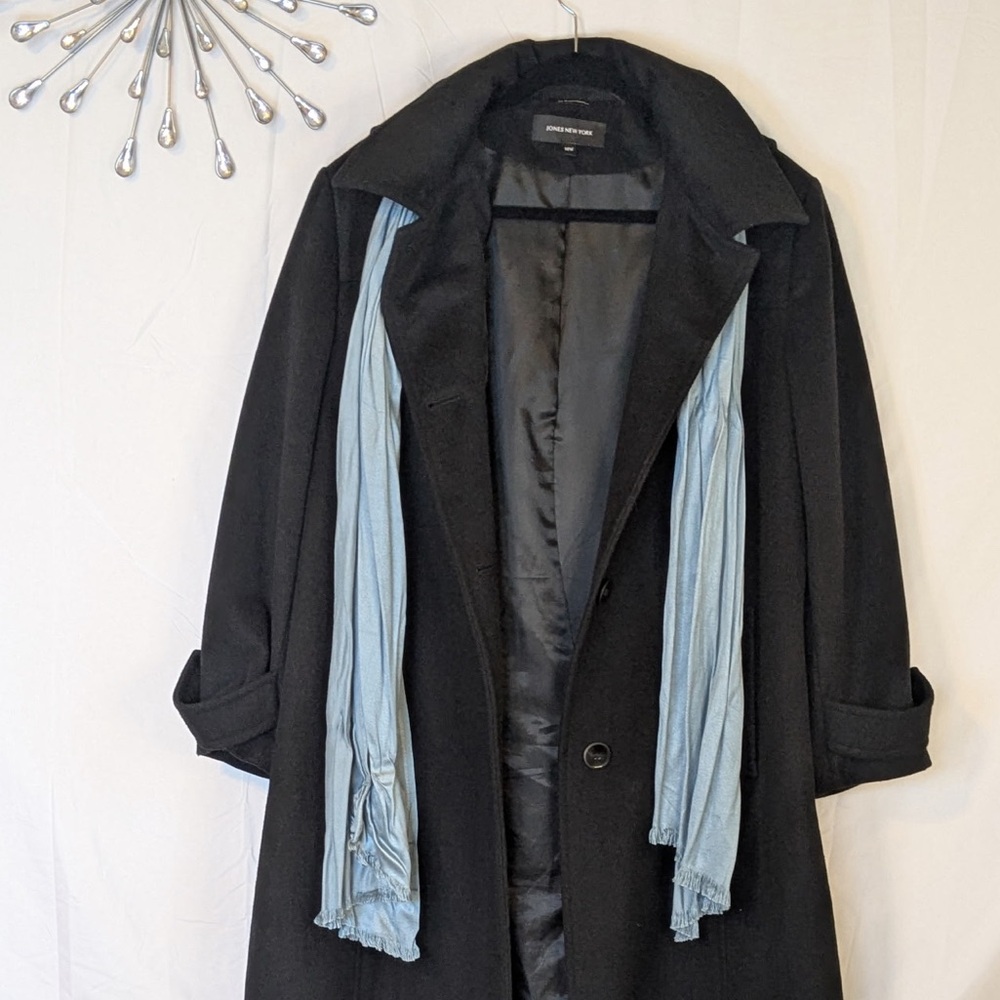 Warm & Cozy Jones New York Women’s Black Long Coat With Hood Size 18W - Picture 11 of 15